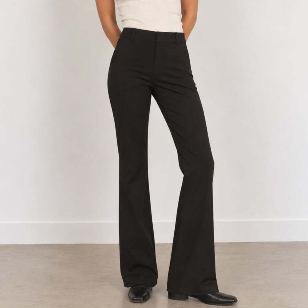 Quince Black Ponte Knit Flare Pants Size M Stretch Pull On Workwear Trousers